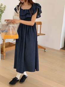 DAZY New Spring Style Vintage Distressed Women Denim Dress, Summer,Ruffle - Blue - View 8