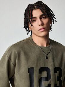 ROMWE MEN Prep Men's Jersey Suede Casual Numeric Print T-Shirt And Shorts Set - Green - View 3