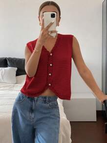 SHEIN Frenchy Chaleco de punto con botones al frente de unicolor simple para mujer