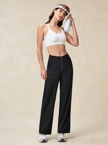OutZeal Pantalones deportivos para mujer, pantalones rectos de cintura en V, de unicolor, para senderismo, campamento y actividades, con tela transpirable - Negro - Ver 4