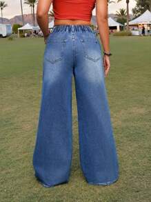 SHEIN EZwear Damen Lässig Fitted Weite Bein Blaue Jeans Sommer für Frauen, Konzert Streetwear für Damen