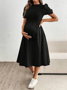 SHEIN Puff Sleeve Fitted Maternity Dress, Elegant Dress