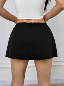 SHEIN EZwear Women's Short Bow Decor A-Line Skirt - Black - View 2