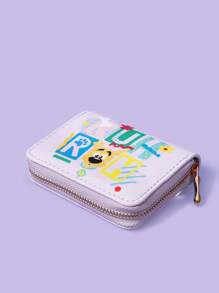 SCOOBY-DOO X SHEIN 1pc Purple Flower & Dog Pattern Short Wallet - Multicolor - View 2