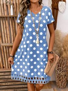 EMERY ROSE Women's V-Neck Short Sleeve Simple Fashion Dress, Suitable For Summer - Blue - View 7