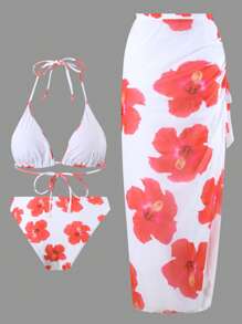 SHEIN Swim 3-częściowy zestaw strojów kąpielowych dla kobiet, wyszczuplający i seksowny bikini, odpowiedni do pływania, na basen, do spa i na wakacje