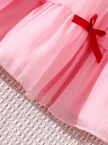 SHEIN Playful Pals Baby Girl Cute Bow Strap Dress, Summer - Pink - View 4