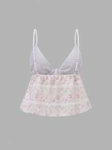 SHEIN PETITE Women's Vacation Floral Printed Loose Fit Front Tie Cami Top Y2K