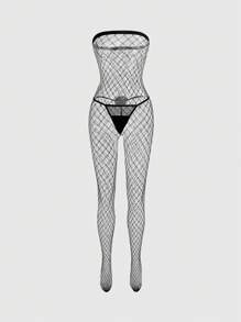 ROMWE Anime Set de 3 piezas Lencería sexy de red de pesca tipo conejita para mujeres