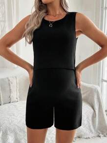 SHEIN 2pcs/Set Maternity Solid Fitted Cropped Tank Top - Black - View 4