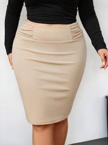 Firerie Plus Size Elegant Pencil Skirt Spring To Summer Fall - Apricot - View 2