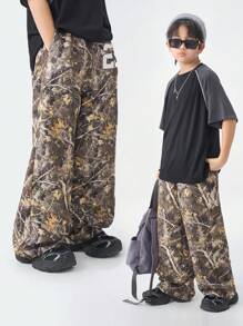 SHEIN Tween Boy Spring/Summer Outdoor Allover Print Design Sweatpants, Long Street Wear Baggy Sweatpants, Baggy Camo Pants - Coffee Brown - View 7