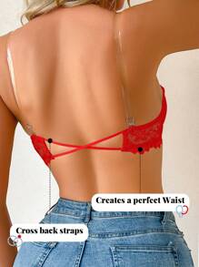 1pc Strapless Non-Slip Padded Front Closure Lingerie Bra With Underwire, Lift And Support, Comes With Invisible Shoulder Straps - Red - View 2