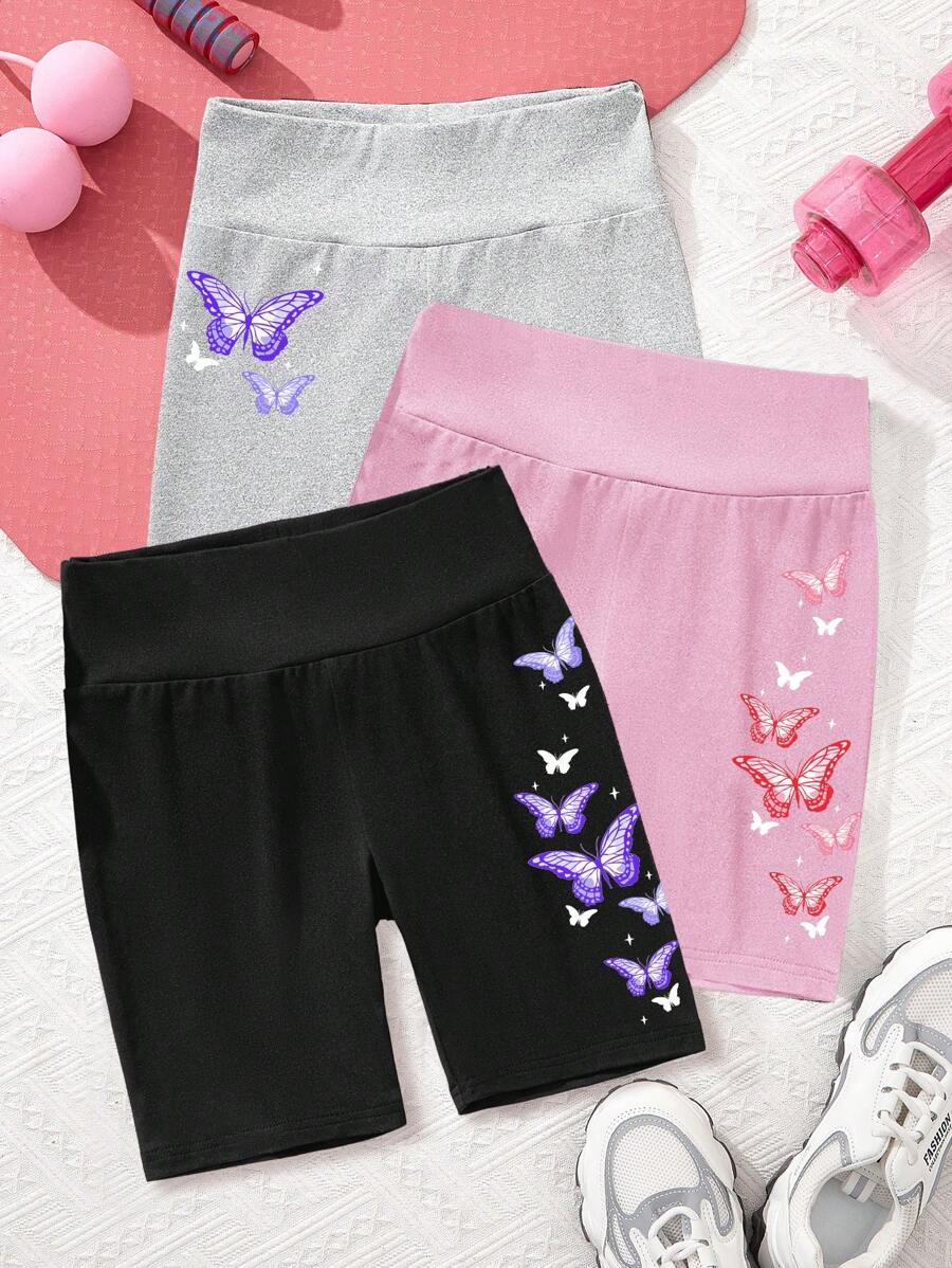 SHEIN Leap Crew 3pcs/Pack Tween Girls Casual Minimalist Mid-Length Leggings, Suitable For Spring & Summer, School, Campus, College - Multicolor - View 1