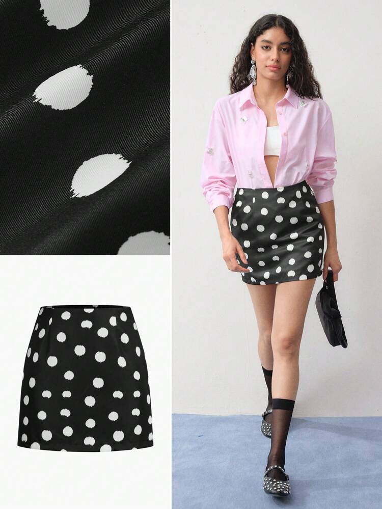 MOTF STUDIO POLKA DOT ZIPPER SIDE MINI SKIRT