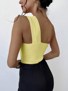 Aloruh 1 bộ đồ liền thân xoắn trước một bên vai có họa tiết màu trơn dành cho nữ, thanh lịch cho đám cưới, tiệc tùng, kỳ nghỉ - Màu vàng - Xem 2