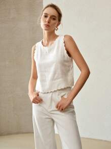 MOTF PREMIUM LINEN SOLID SCALLOP EDGE TANK TOP