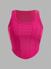 SHEIN LUNE 1 Pack Plus Size Women Versatile Fitted Square Neck Arched Hem Basic Tank Tops Summer Vacation Outfits Woman Easter Rave Outfits Festival Boho Women Clothing Country Outfits Women Country Concert Outfit Spring Outfits - Multicolor - View 9