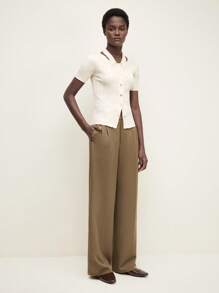 BizChic 卡其色阔腿休闲/办公室女士裤，长款女士长裤，春/夏 - 卡其色 - 查看 3