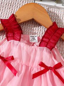 SHEIN Playful Pals Baby Girl Cute Bow Strap Dress, Summer - Pink - View 7
