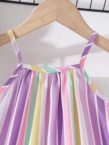 SHEIN Playful Pals Baby Girl Summer Korean Style Casual Cute Multi-Color Striped Print Woven Dress - Multicolor - View 6
