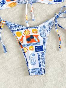 Swim Mod 2025 女式夏季海滩水果印花抹胸比基尼上衣