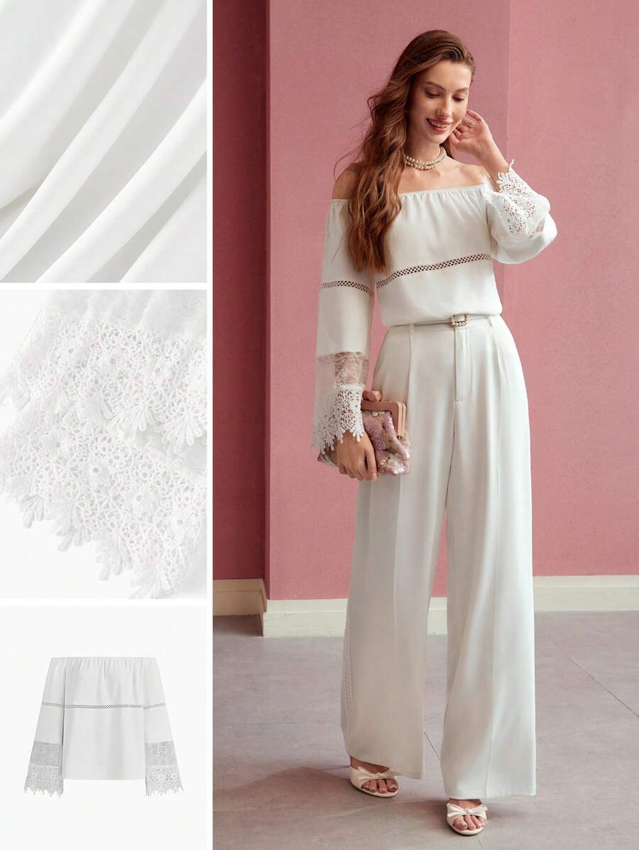 MOTF PREMIUM CONTRAST LACE OFF SHOULDER BLOUSE,SPRING/SUMMER