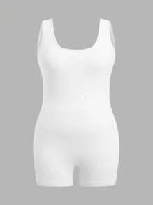 SHEIN EZwear Plus Size Women 3-Piece Set Square Neck Jumpsuit With Open Back Design, Casual Wear - Multicolor - View 7