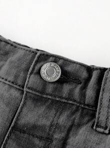 SHEIN Young Girl' Casual Versatile Wide Leg Loose Ripped Cuffed Denim Shorts - Black - View 4