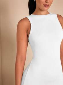 SHEIN BAE Đầm suông hở lưng thanh lịch gợi cảm màu trơn không tay, thích hợp cho tiệc cocktail, hẹn hò lãng mạn, áo lót thu đông, tụ họp, tiệc tùng, đi chơi đêm, đám cưới, Halloween, Giáng sinh - trắng - Xem 9