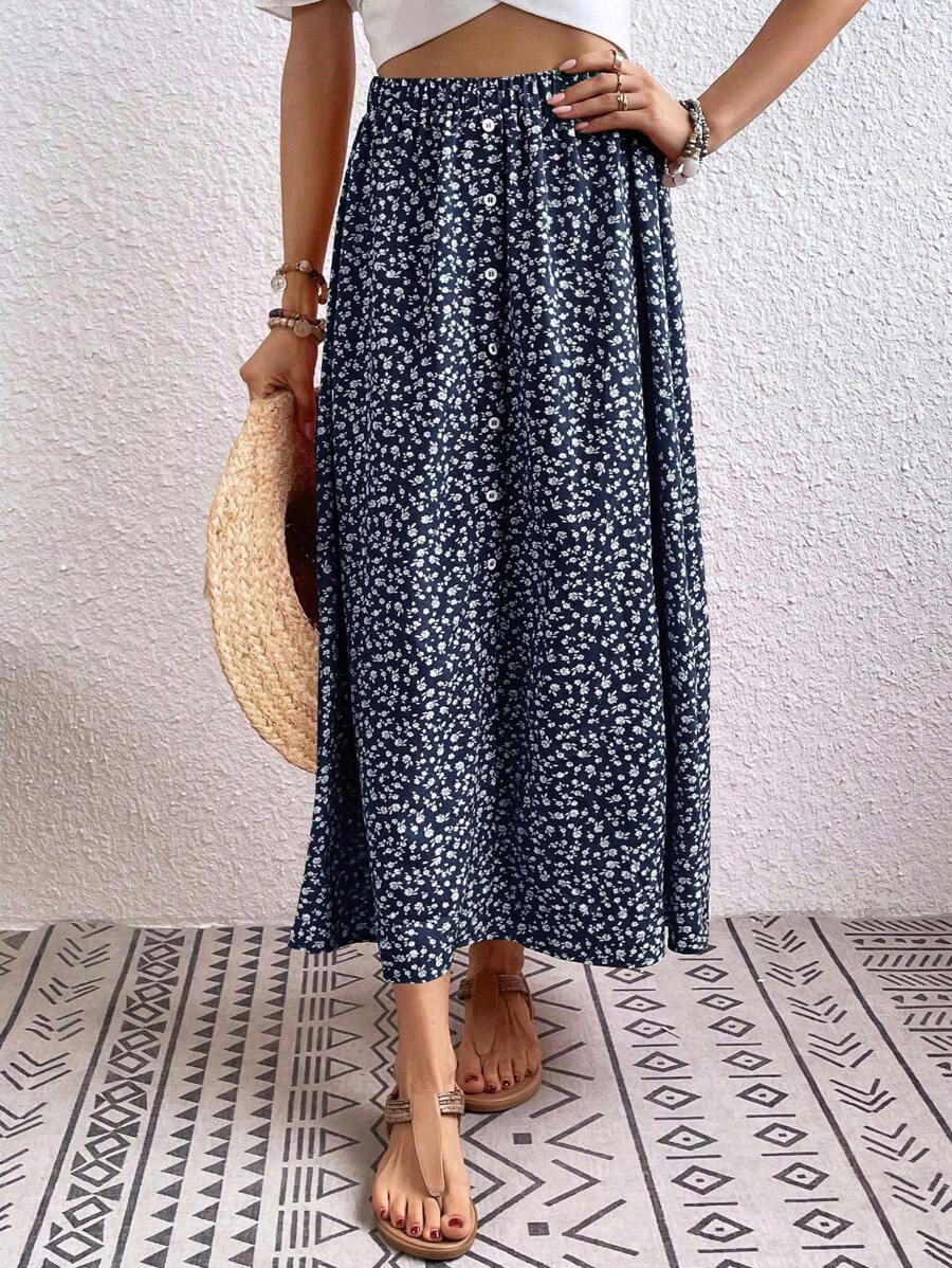 Breezaya Ditsy Floral Long Skirt, Casual Holiday Style