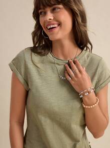 Wildy 西部服饰女装音乐会女装夏季竹纤维荷叶边下摆休闲短袖上衣