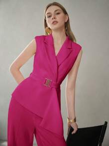 MOTF PREMIUM LAPEL COLLAR BELTED WAISTCOAT - Hot Pink - View 1