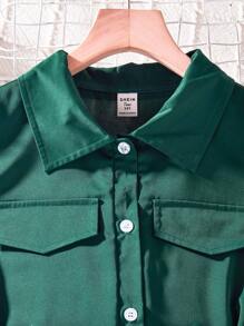 Teen Girl Solid Color Single-Breasted Ruffle Hem Sleeveless Elegant Cardigan Dress - Green - View 5