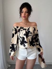 Breezaya Camisa casual de hombros descubiertos, minimalista y de moda, adecuada para el verano - Negro - Ver 5