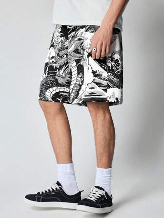 Anime Pantalones cortos casuales y simples de moda para hombres, para uso diario