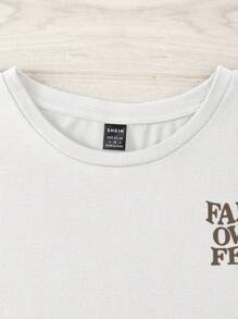 Attitoon Casual Round Neck Retro English Graphic White Short Sleeve Fitted T-Shirt For Women, Summer-Suitable