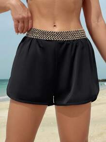 Swim Vcay Women's Solid Color Short Belted Vacation Beach Shorts, Summer - Black - View 2