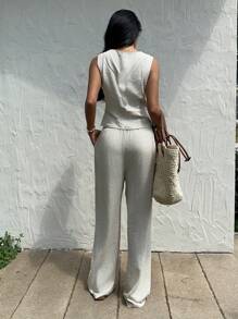 SHEIN Frenchy 2-częściowy damski jednolity kolor bezrękawnik i spodnie, minimalistyczny i modny na lato