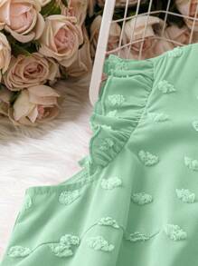 DreamSkyne Blus Wanita Ukuran Besar Model Leher V dengan Hiasan Rumbai dan Lengan Pendek - Mint Green - View 4