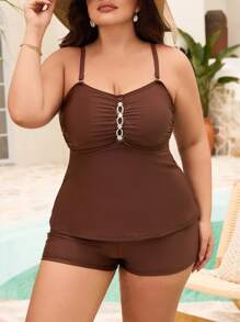 Swim Lushoire Tankini da bagno da donna taglie forti, monocolore, con spalline rimovibili, adatto per vacanze e spiaggia