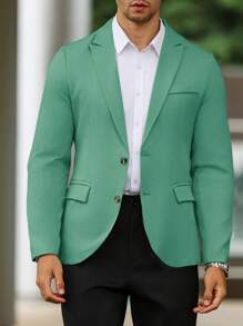 Manfinity Mode Blazer casual de negocios de manga larga de color liso y minimalista para verano, blazer de vestir para hombres