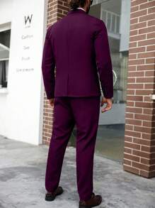 Manfinity Mode 大码男士纯色大理石纹翻领长袖夹克和裤子休闲西装套装