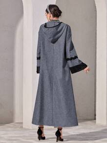 Al Najma Women's Elegant Flared Sleeve Hooded Arabic Style Dress,Modest - Blue - View 3