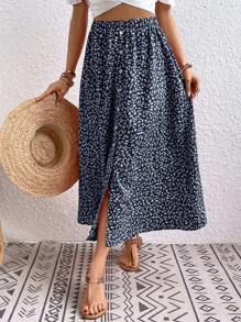 Breezaya Ditsy Floral Long Skirt, Casual Holiday Style