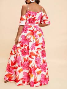 Travachic Plus Size Women Floral Print Off Shoulder Split Hem Vacation Dress Summer Outfits Beach Outfits For Woman Graduation Outfit Brunch Outfits For Women St Patrick Spring Break Rave Outfits Festival Elegant Vacation Outfits Woman Casau Western Cute Boho  Floral Beach Spring Clothes Brunch Outfits For Women Old Money Tropical Vacation Woman Clothes,Beach Dress Sundress,Holiday Outfits
