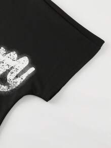 ROMWE MEN Street Life 男士字母印花圆领短袖T恤，复古街头风格 - 黑色 - 查看 4