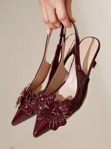 CUCCOO CHICEST Women's Pointed Toe Floral Stiletto Heel Mid Heel Shoes, Elegant Romantic Sweet Charming Red Brown Color, Suitable For Tea Party, Date, Summer - Burgundy - View 10