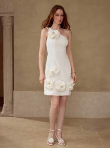 MOTF PREMIUM STEREO FLORAL ASYMMETRICAL NECK DRESS