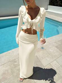 Aloruh Conjunto de falda corta de gasa y traje de baño para mujer, apropiado para vacaciones en primavera/verano